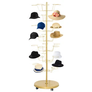 7 Tier 35 Hats Rotating Hat Display Rack Metal Floor Caps Headwear Stand Gold - Picture 1 of 6