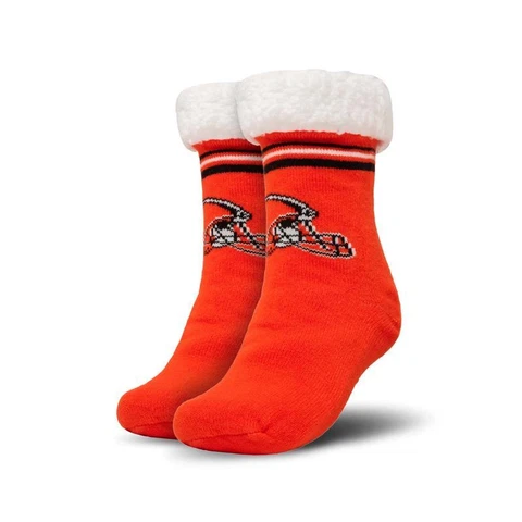 FOCO NFL Cleveland Browns Solid Stripe Logo Footy Slippers Non-Skip Bottom Cover