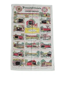 pennsylvania celebrated rustic covered briges tapestry tea towel linen - Picture 1 of 7