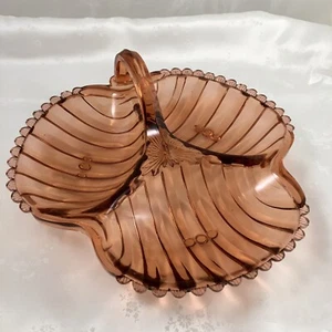 Glass Condiment Tray Dish Orange Amber color 10” diameter with handle - Picture 1 of 8