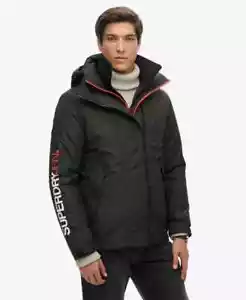 Superdry Jacket Coat Hooded Yachter Windbreaker Jacket Zip Pockets Black Orange - Picture 1 of 7