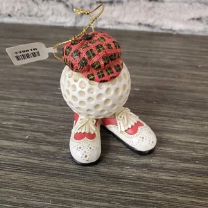 Golf Ball Ornament Wearing Plaid Hat Golfing Shoes 2.5" Resin NWT - Picture 1 of 7