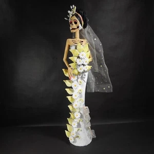CATRINA BRIDE Skeleton Figure Day of the Dead Sculpture Handmade Mexico Folk Art - Picture 1 of 17