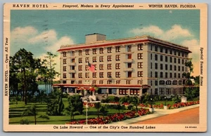Postcard Winter Haven FL c1940 Haven Hotel On Lake Howard to Woodstock Ontario - Picture 1 of 2