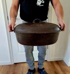 Huge Griswold No. 9 Cast Iron Oval Roaster Dutch Oven 649 & 650A Lid 277 Trivet - Picture 1 of 20