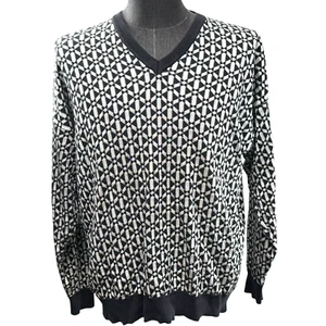 Versace V2 Sweater V neck Vintage 90s Sweater Black White Geo Italy Size M - Picture 1 of 9