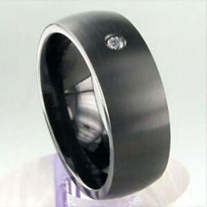TITANIUM Black Plated FASHION Matte Polished RING with Round CZ in size 9