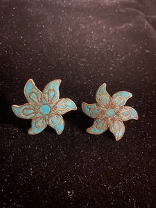 Orecchini Vintage Argento Sterling Fiore Turchese RMS Taxco Firmati Messico - Foto 1 di 4