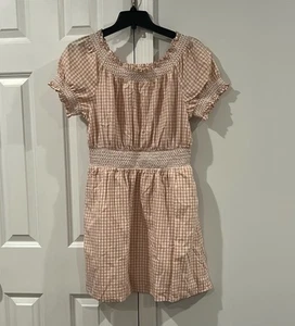 J.Crew gesmoktes Baumwoll-Popeline-Kleid mit Puffärmeln in Gingham-Muster rosa weiß Small - Bild 1 von 6