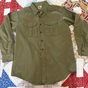 VINTAGE Boy Scouts of America Uniform Shirt Adult 16 Green Long Sleeve 70s BSA - Picture 1 of 8