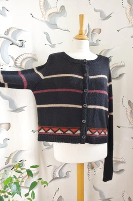 Peruvian Connection Black Striped Baby Alpaca & Wool Cardigan Size L - Image 1 of 4