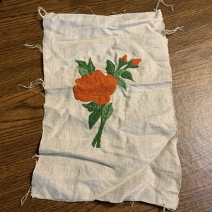 Vintage Orange Rose Finished Embroidery Stitchery 16 X 9.5” - Picture 1 of 7