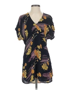 Lux womens blouse top size XS black floral short sleeve Vneck Top 062804 - Picture 1 of 10