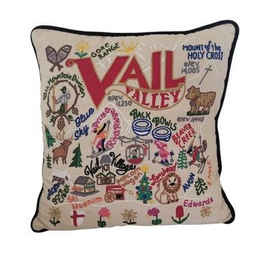 Cat Studio "Vail" City Embroidered Throw Pillow Made In USA 18" x 18" *read - Image 1 of 4