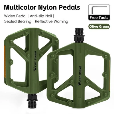Pedales de bicicleta de nailon WEST BIKING DU rodamiento sellado 9/16" pedales planos de bicicleta un par Foto 1 de 4