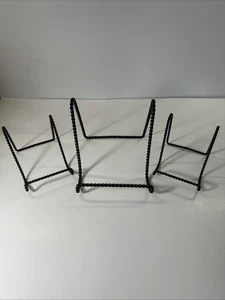 Set Of 3 Vintage Twisted Cast Iron Picture Plate Art Stand Holder Easel Antique - Picture 1 of 8