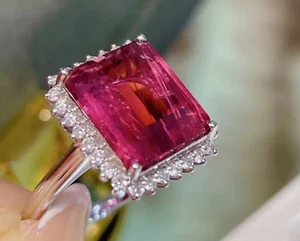 7.40 Ct Real Natural Ruby Diamond Wedding Beautiful Ring 14K Solid White Gold - Picture 1 of 8