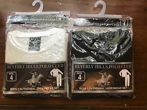 2 pair Beverly Hills Polo Club Boys 2-Piece Performance Thermal, Blk/Wht Size 4