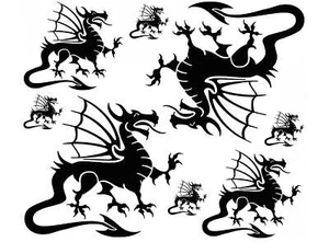 Welsh Dragons 8 Stck. 1 bis 4 Zoll schwarz verschmolzenes Glas Aufkleber - Bild 1 von 1