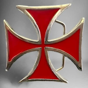 Red Iron Cross Belt Buckle Hebilla Con Cruz Roja - Picture 1 of 2