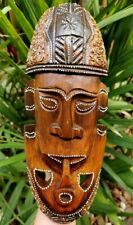 Art Decor Wooden Tribal Mask Tiki Hand Carving Brown Hanging Wall Smoking Jungle