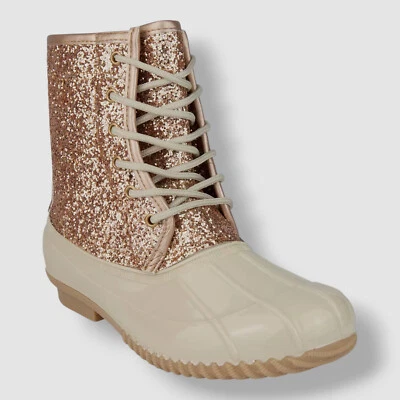 Botas Sugar Para Mujer Rosa Oro Skyler Patrón Brillo Pato Zapato Talla 8 Foto 1 de 4