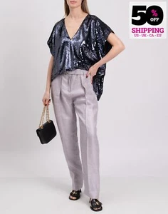 RRP €415 IRO Najava Paperbag Trousers FR38 US6 UK10 M Linen Blend Purple Belted - Picture 1 of 8