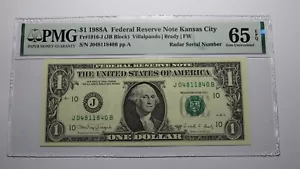 $1 1988 Radar Serial Number Federal Reserve Currency Bank Note Bill PMG UNC65EPQ - Picture 1 of 3