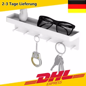 Edelstahl Schlüsselleiste Schlüsselbrett mit Ablage Schlüsselhalter mit 6 Haken - Bild 1 von 11