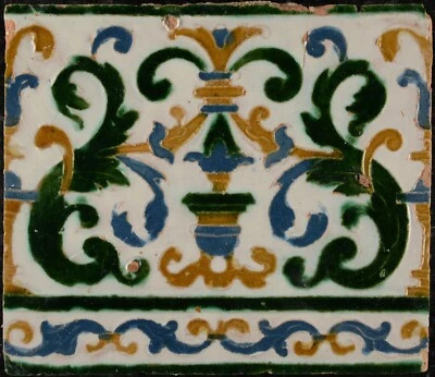 Azulejo arista español hispano-morresco antiguo raro siglo XVI Toledo Foto 1 de 4