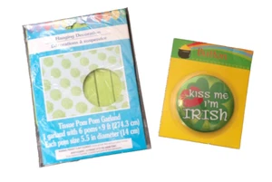 1 garland 6 green 5.5" Tissue Paper Pom Poms 1 "KISS ME"Irish pin on button DR2 - Picture 1 of 4
