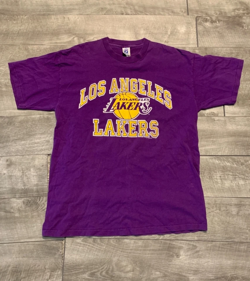 Vtg Los Angeles LA Lakers Purple Single Stitch NBA T-shirt Tee XLarge Logo 7 - Image 1 of 4