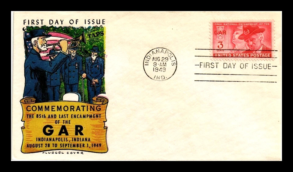985 3c Stamp (1949) GRAND ARMY OF THE REPUBLIC FDC BY HERMAN FLUEGEL (GAR) - Image 1 of 1