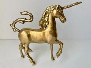 VTG Brass Unicorn Horse Figurine Standing Fantasy Mythical Boho Foot Up Flaw? - Picture 1 of 9