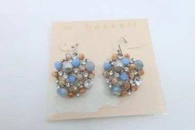 M. HASKELL BLUE PEARL CRYSTAL DANGLE DROP SILVER TONE HOOK EARRINGS - Image 1 of 2