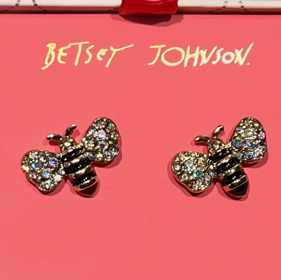 Betsey Johnson Bumble Bee Studs Earrings Goldtone Js416