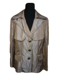 LAFAYETTE 148 Taupe Shinny Metallic Crinkled Poly Button Jacket 12 - Picture 1 of 6