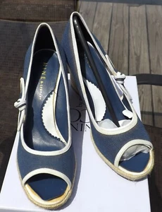 Nine & Co by Nine West Damenschuhe Canvas offene Zehenpartie Chambray Farbe Keilabsatz ─ 6,5 - Bild 1 von 6