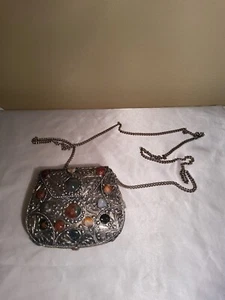 Vintage A' Sajai Sajai Metal Purse with Natural Agate Stones & Chain Strap - Picture 1 of 6