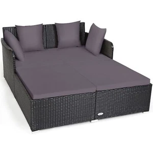 Rattan Garden Daybed Furniture Set Patio Sun Bed 2 Seater Lounger with Cushions - Picture 1 of 12
