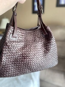 Valentina Marrón Tejido Cuero Grande Hobo Bolso de Hombro Italia Cartera ¡Precioso! - Imagen 1 de 18