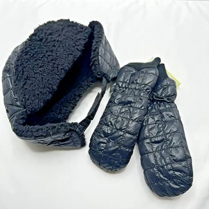 Kids All in Motion Winter Black Puffer Mittens and Hat Size 4-7 - Picture 1 of 13