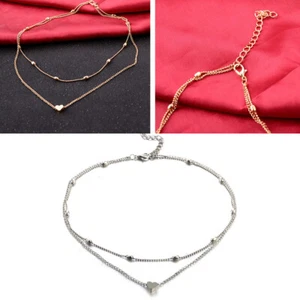 Love Heart Pendant Multilayer Chain Necklace Two Layers Choker Jewelry Gift for - Picture 1 of 11