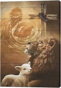 Jesus Lion And Lamb Canvas Wall Art Decor Gifts For Christian Lion Of Judah - Picture 1 of 7
