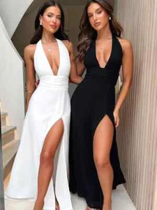 Sexy Vestido Largo de Fiesta Sin Espalda para Mujer Verano Sin Mangas abertura Alta - Imagen 1 de 25