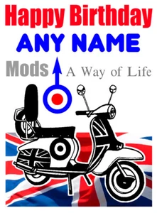 PERSONALISED MODS SCOOTER RETRO DESIGN BIRTHDAY CARD FREE POST 1ST CLASS - Picture 1 of 1