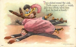 Postcard 1910 Roller Coaster Skating Comic Humor Embossed Comic Series 23-2215 - Picture 1 of 2