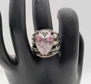 Vtg Sterling Silver Statement Ring Size 7.5 Large Pear Cut Crystal Israel AS 925 - Picture 1 of 9