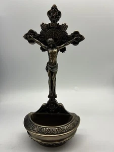 Crucifix -JESUS Holy Water font for hanging or Standing Cold Cast Bronze -resin - Picture 1 of 7