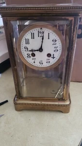 FRENCH BRASS MANTEL MEDAILLE D'ARGENT CLOCK W/MERC PENDULUM BEVEL CRYSTAL WORKIN - Picture 1 of 12